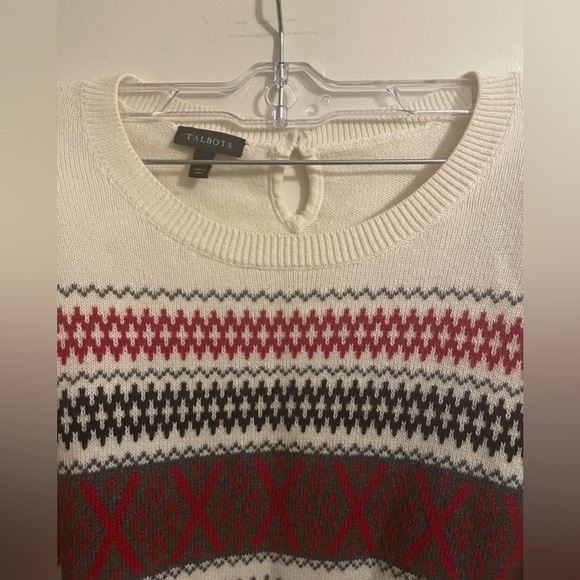 Talbots Fair Isle Cotton Cashmere Blend Cream Red Sweater Size Extra Large - Picture 10 of 11